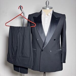 Raffinati Tuxedo Suit Mens 44R 35x31 Black Solid Double Breasted Peak Lapel